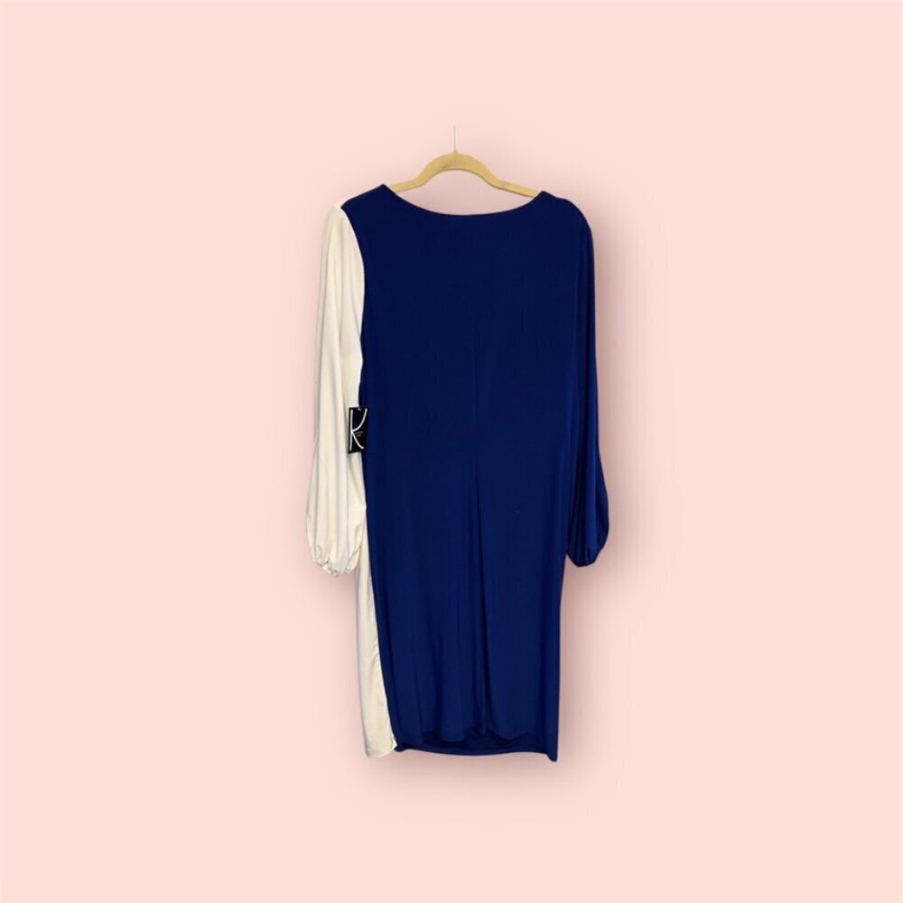 Blue and White Kasper Dress Open Sleeve Color Block NWT